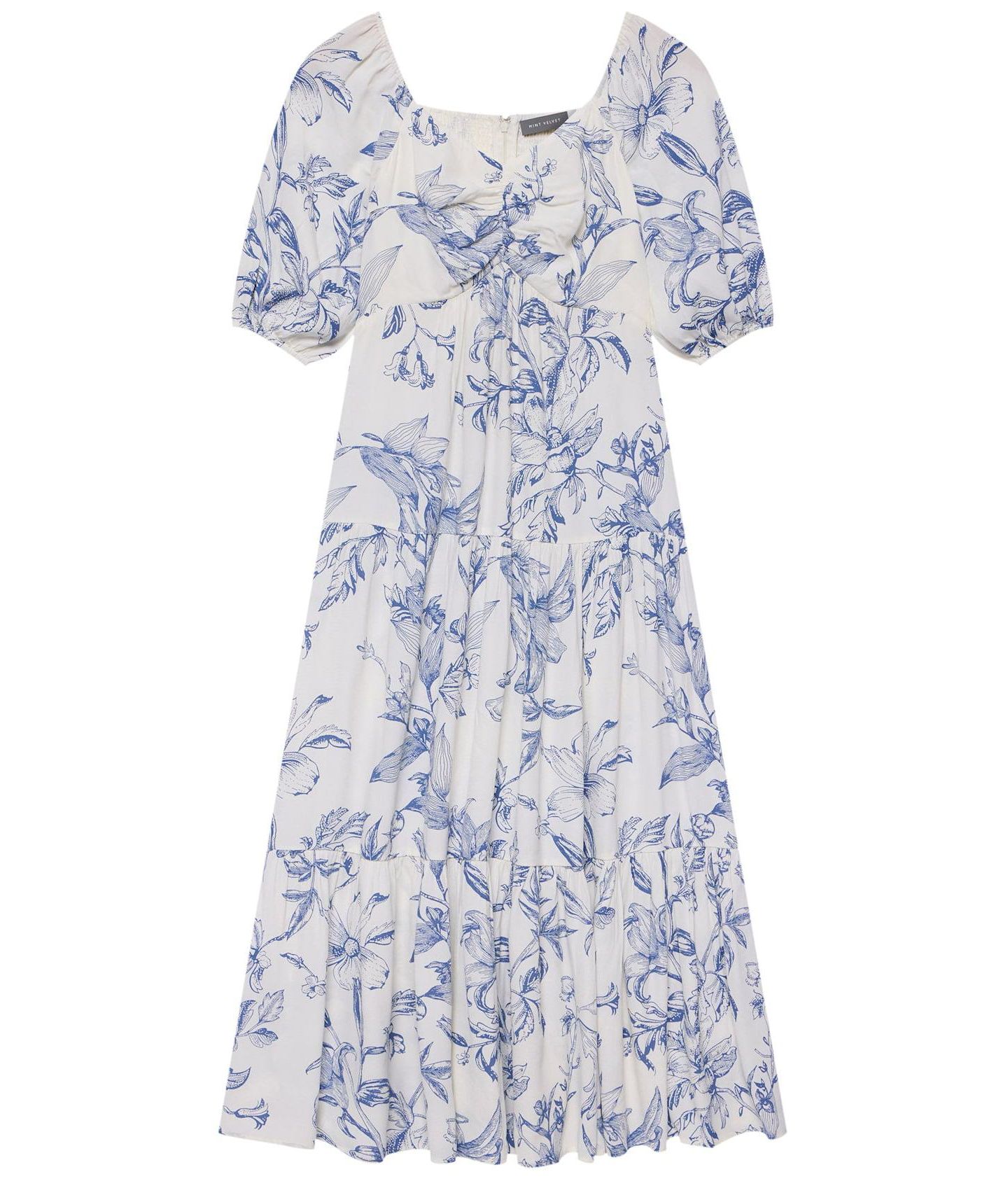 Женское платье Mint Velvet Floral-Print Dropped-Waist Short-Sleeve Maxi, цвет: Синий — фото 7