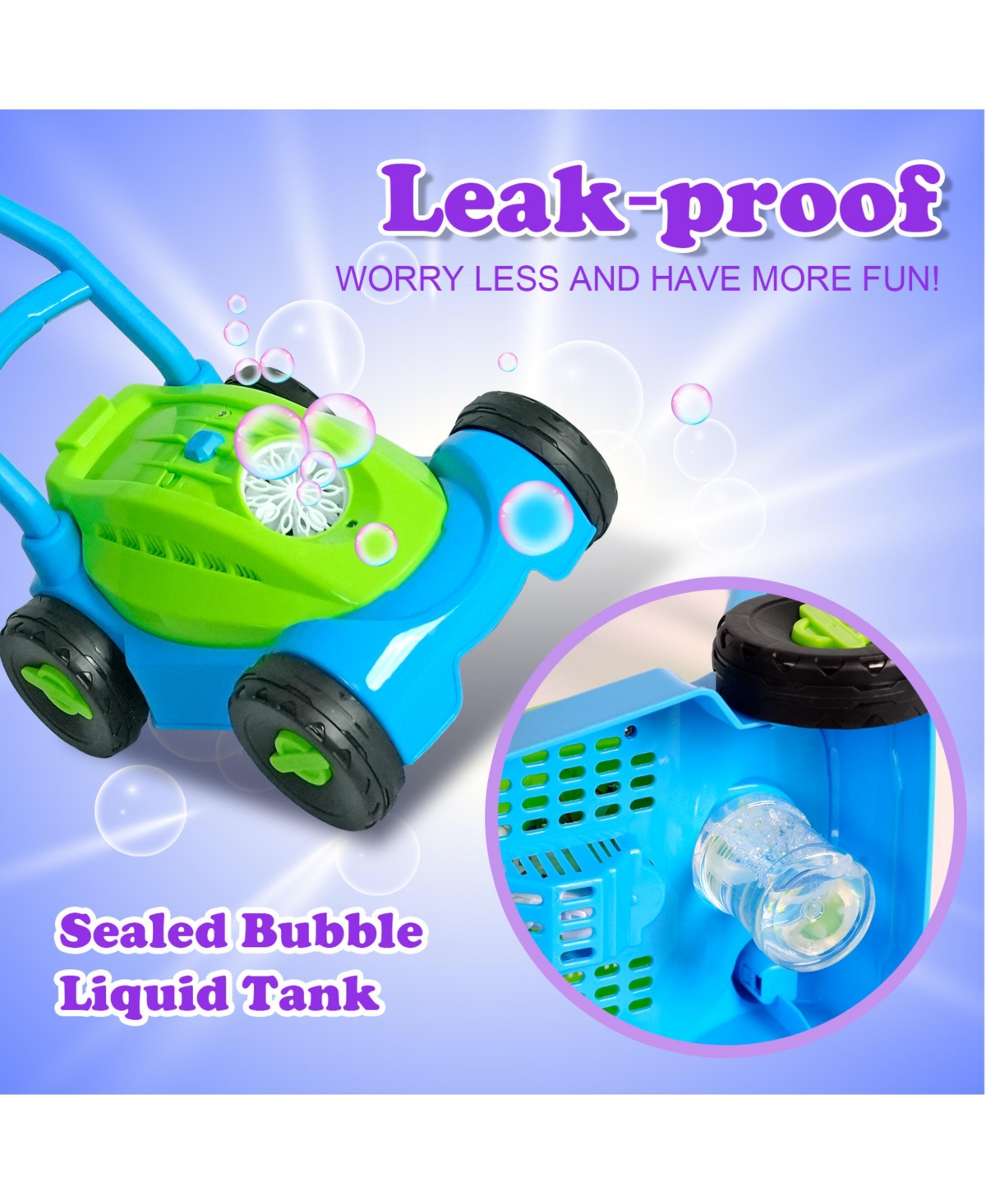 Easy Playhouse Lawn Mower Bubble Machine, Automatic & Leakproof, Ages 3+