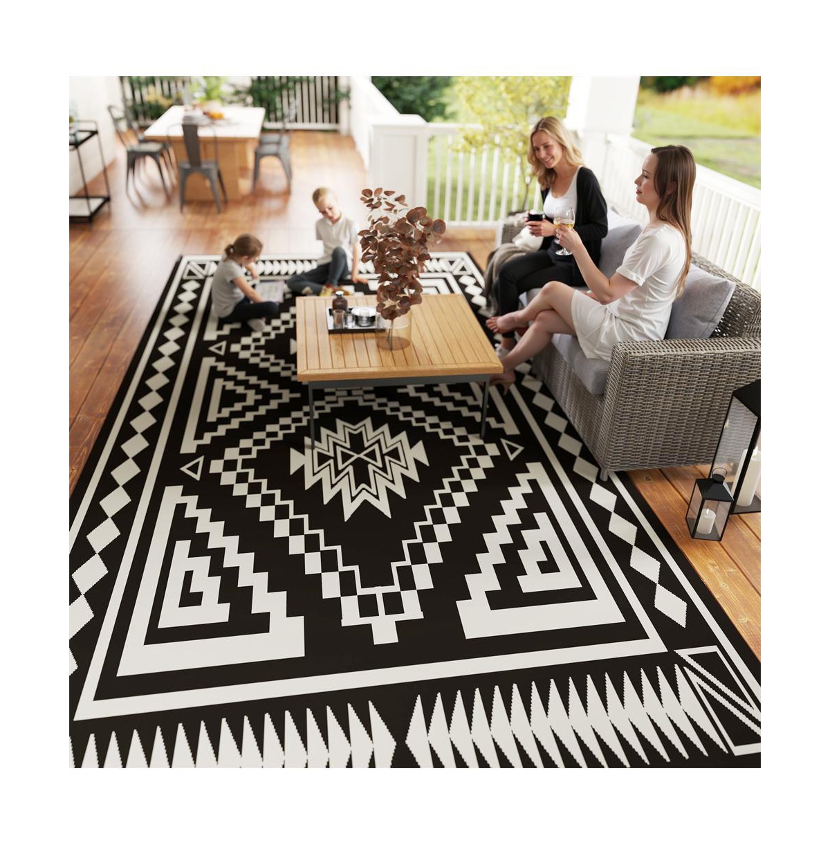 Sevorley Reversible Outdoor Camping Rug, Square Patchwork, Foldable Polypropylene Mat, 215.7" x 107.9"