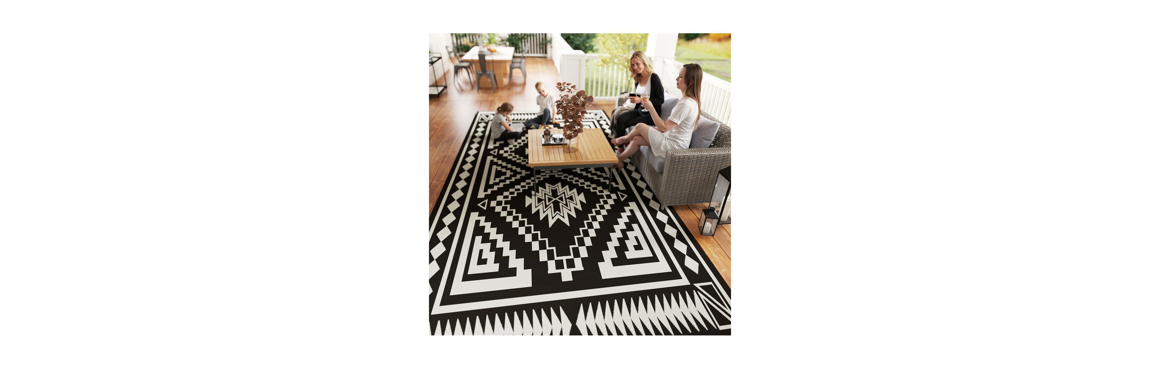 Sevorley Reversible Outdoor Camping Rug, Square Patchwork, Foldable Polypropylene Mat, 215.7" x 107.9"