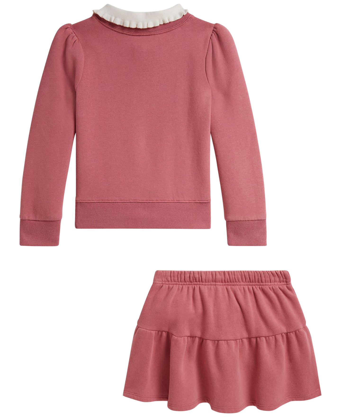 Детский комплект Polo Ralph Lauren: флисовый свитшот с воротником и юбка-шорты, 2T-6X, цвет: Холщовый розовый — фото 2