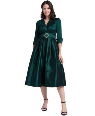 Women's Satin V-Neck 3/4 Sleeve Dress