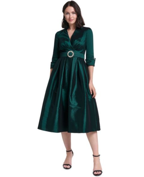 Женское платье Jessica Howard Satin V-Neck 3/4 Sleeve, цвет: Тёмно-зелёный