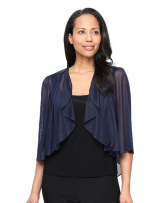 Women's Glitter Mesh 3/4-Sleeve Cascade Detail Coverup