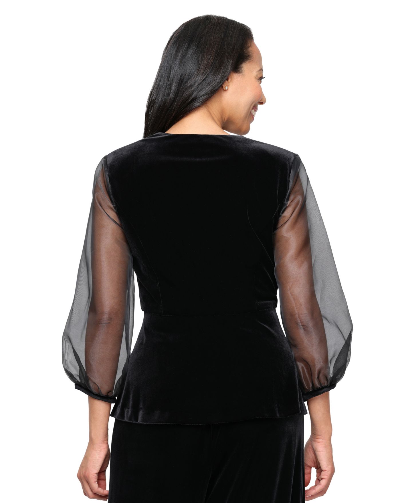 Женский топ Alex Evenings Stretch Velvet 3/4-Sleeve Twinset, цвет: Чёрный — фото 2