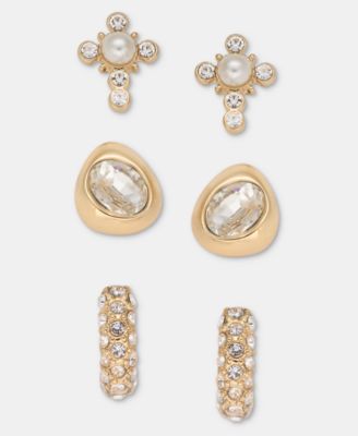 Crystal and Imitation Pearl Cross Trio Earrings