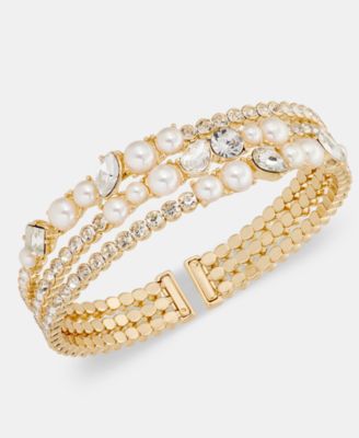 Faux Pearl & Crystal Gold-Tone Cuff Bracelet