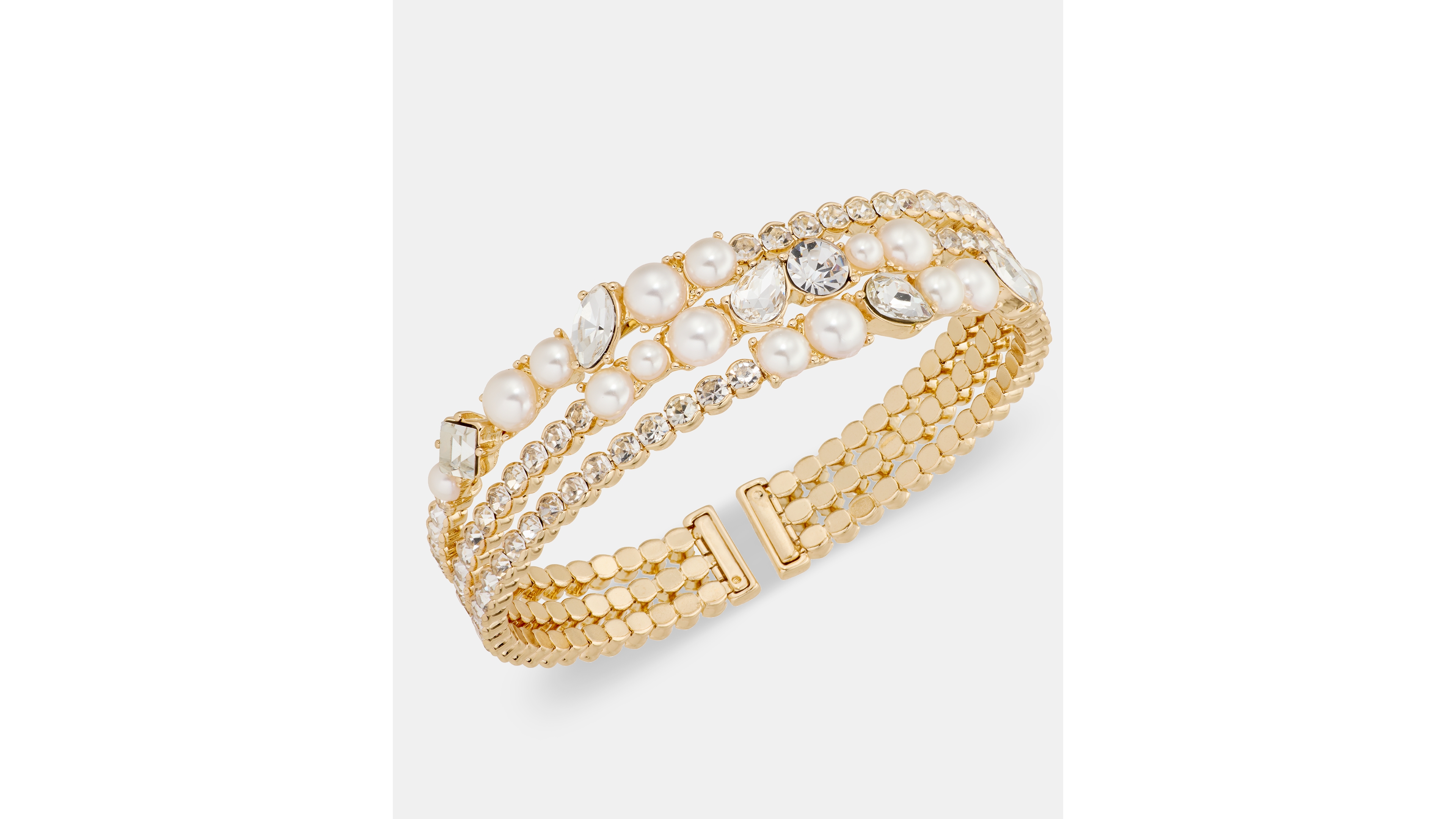 Anne Klein Imitation Pearl & Crystal Gold-Tone Cuff Bracelet