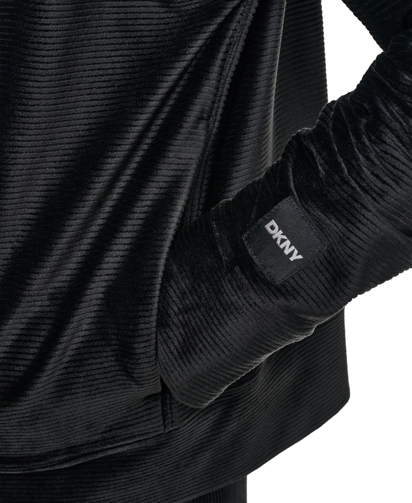 Женское худи DKNY Sport Full Zip Ribbed Super-Soft Velour, цвет: Чёрный — фото 4