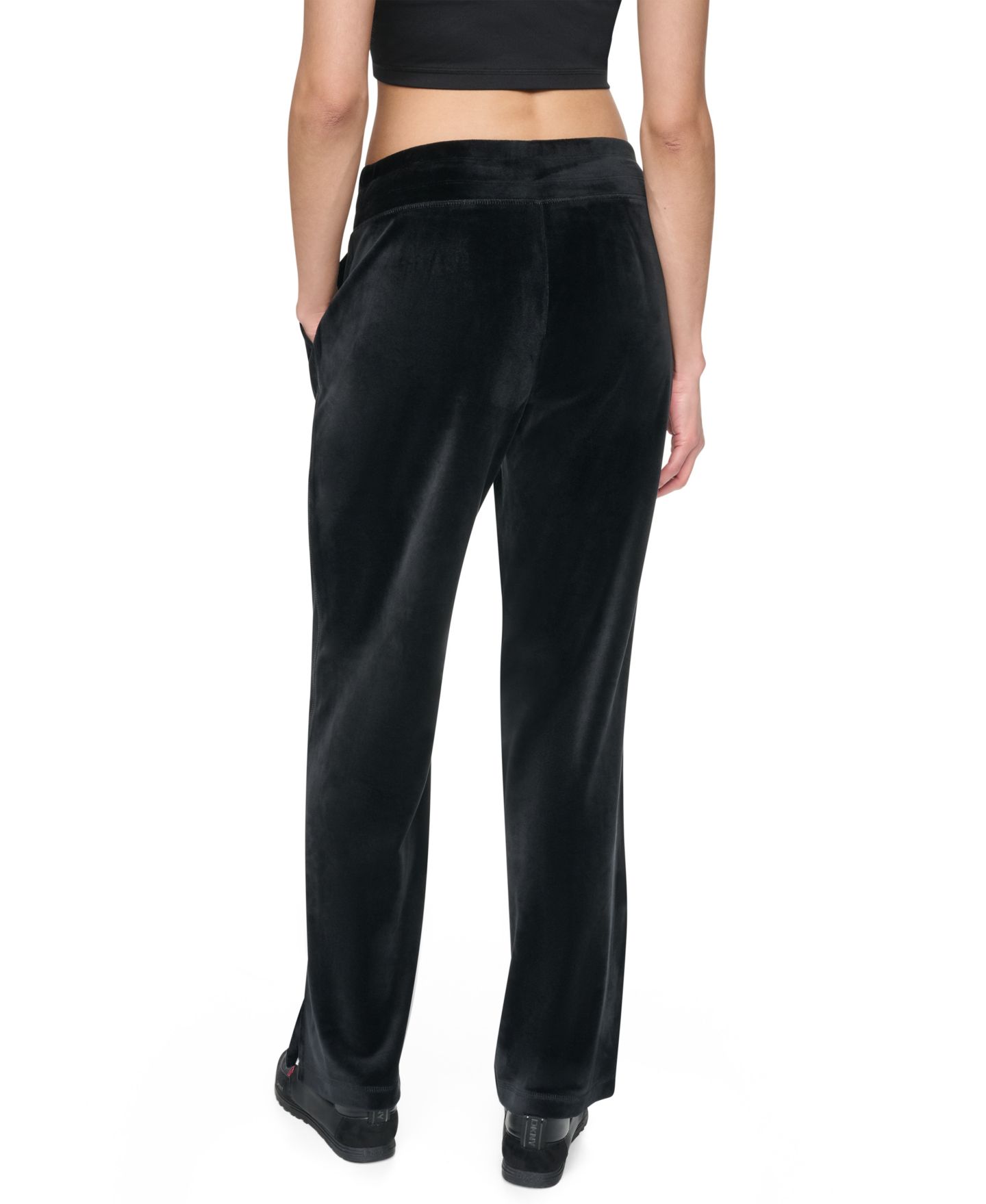 Женские брюки DKNY Sport Mid-Rise Super-Soft Velour Wide-Leg Track Pants, цвет: Чёрный — фото 4