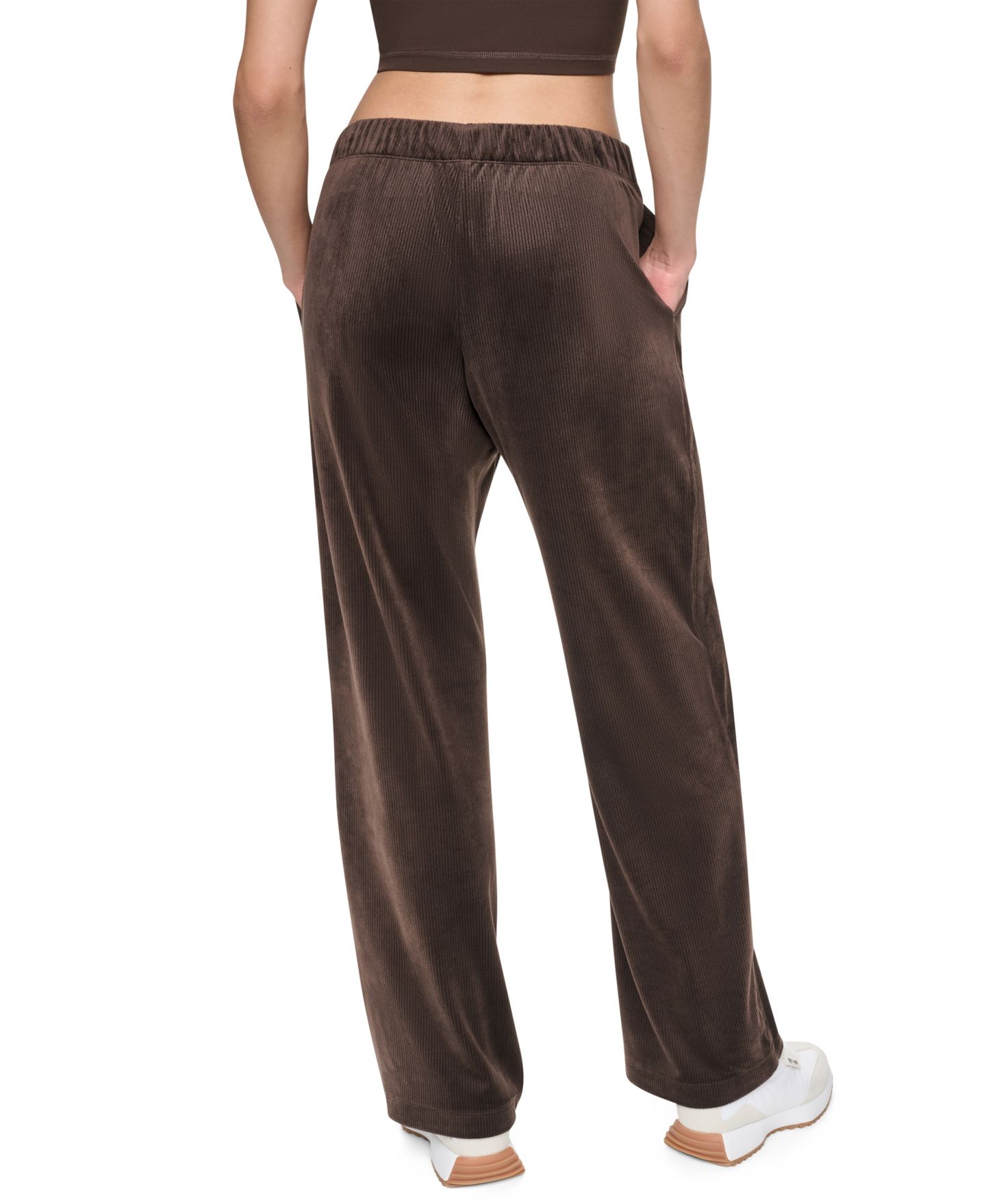 Женские брюки DKNY Sport High-Rise Ribbed Super-Soft Velour Straight Leg, цвет: Чёрный — фото 19