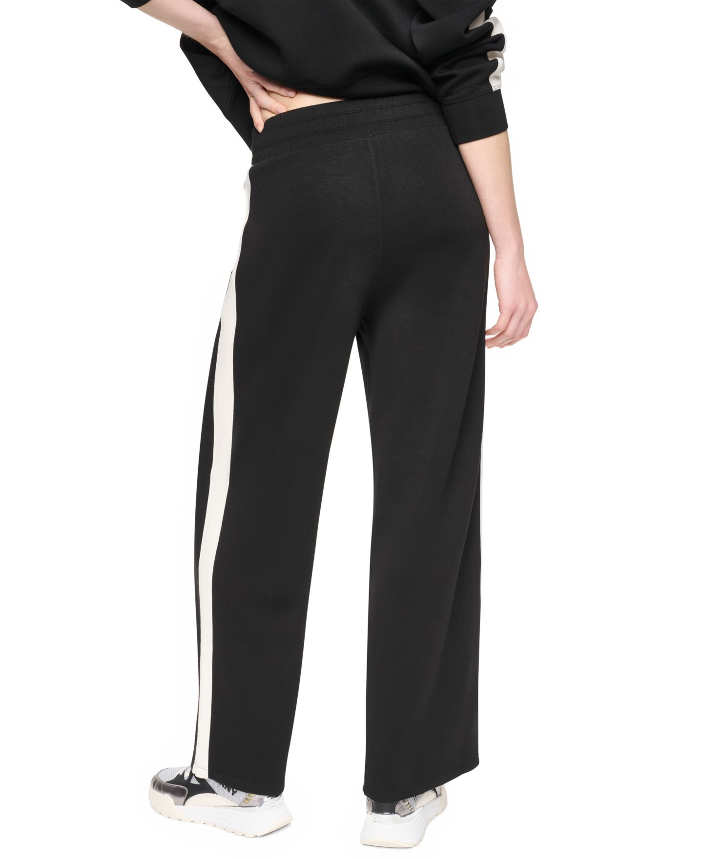 Женские брюки DKNY Sport High-Rise Modified Wide-Leg Side-Stripe, цвет: Чёрный / Сливочный — фото 4