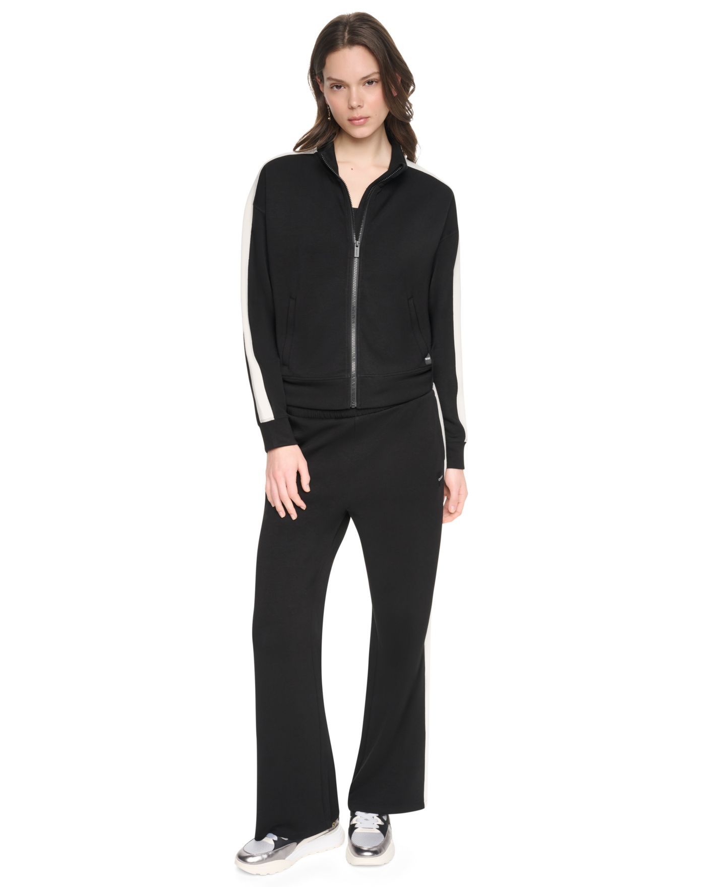 Женская куртка DKNY Sport Side Stripe Scuba Full Zip, цвет: Чёрный / Сливочный — фото 6