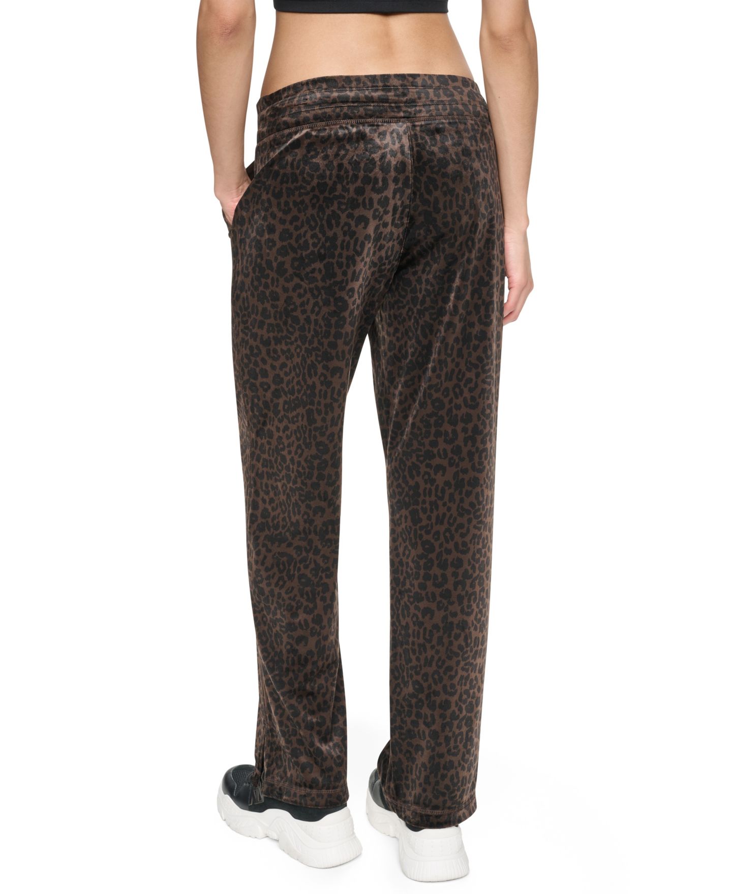 Женские брюки DKNY Sport Leopard-Print Mid-Rise Soft Velour Track Pants, цвет: Леопардовый тёмно-коричневый — фото 8