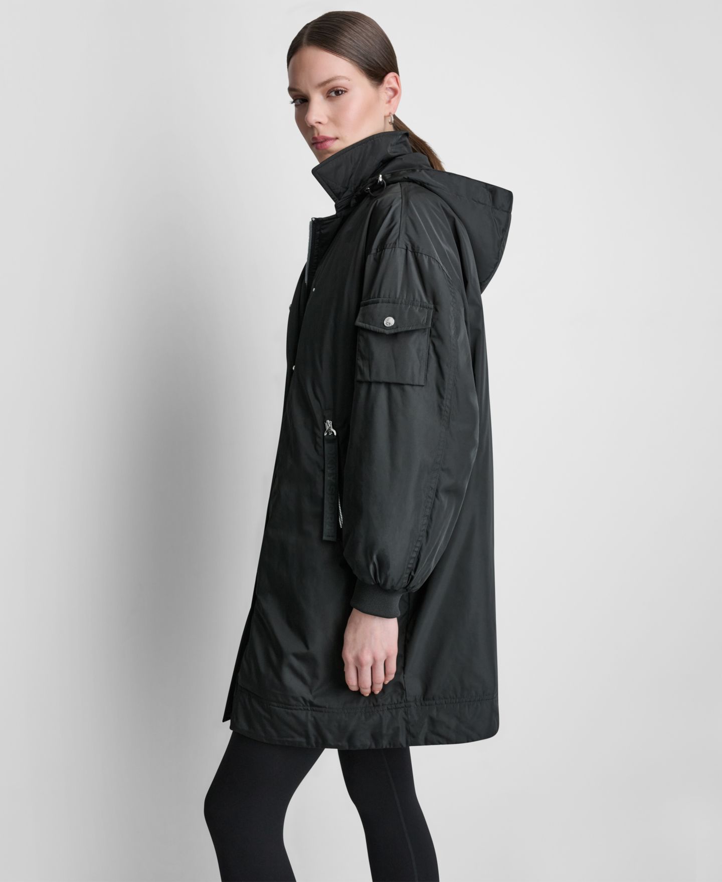 Женская куртка DKNY Sport Removable Hood Long Flight Quilted-Lined, цвет: Чёрный — фото 3