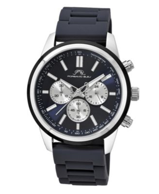 Men's Logan Chronograph Blue Silicone Strap Silver Tone Watch 44 mm