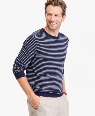 Men's Striped Long-Sleeve Linen-Blend Crewneck Sweater