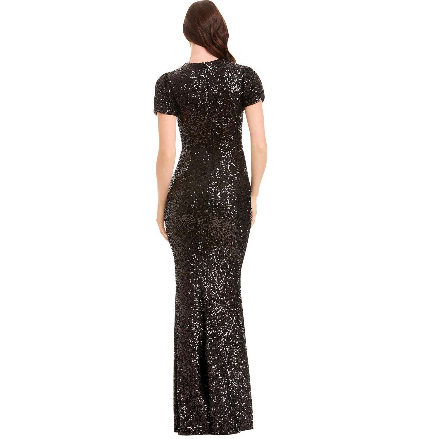 Женское платье Dress the Population Kenzie Sequin Mermaid Short-Sleeve Gown, цвет: Чёрный — фото 4