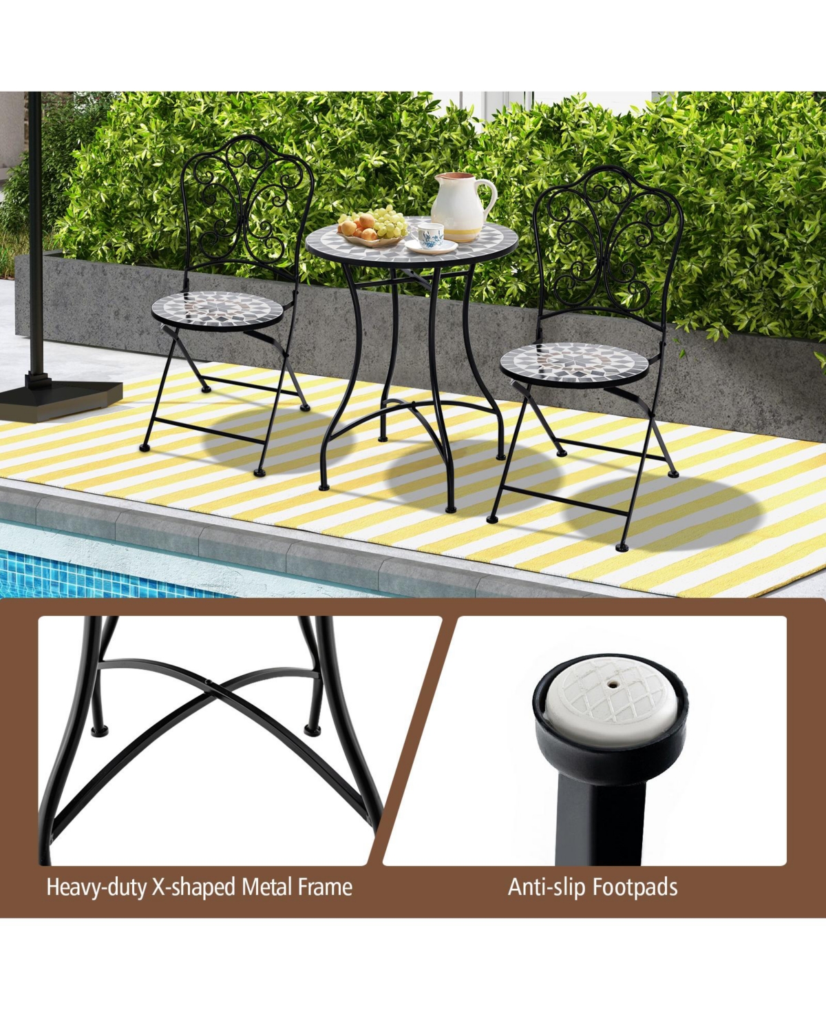 Mecale 24 Round Mosaic Bistro Table with Ceramic Tile Top, Holds 110 lbs