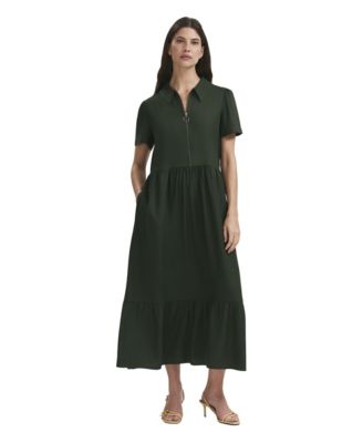 Women's Orion Collared Short-Sleeve Zip-Front Midi Dress