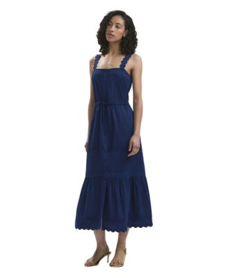 Women's Hallie Cotton-Poplin Square-Neck Ric Rac Detail Midi Dress