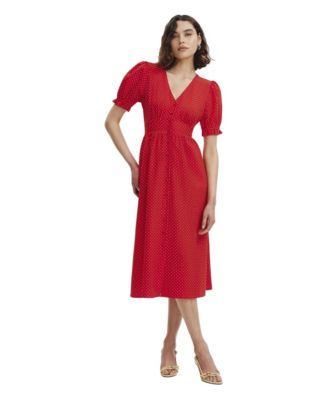 Women's Samantha Polka-Dot Short-Sleeve V-Neck Button Down Midi Dress