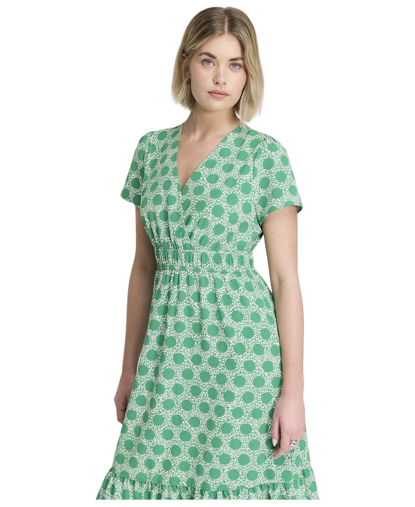 Женское платье Finery London Deena Wrap Tiered V-Neck Midi, цвет: Зелёный — фото 2