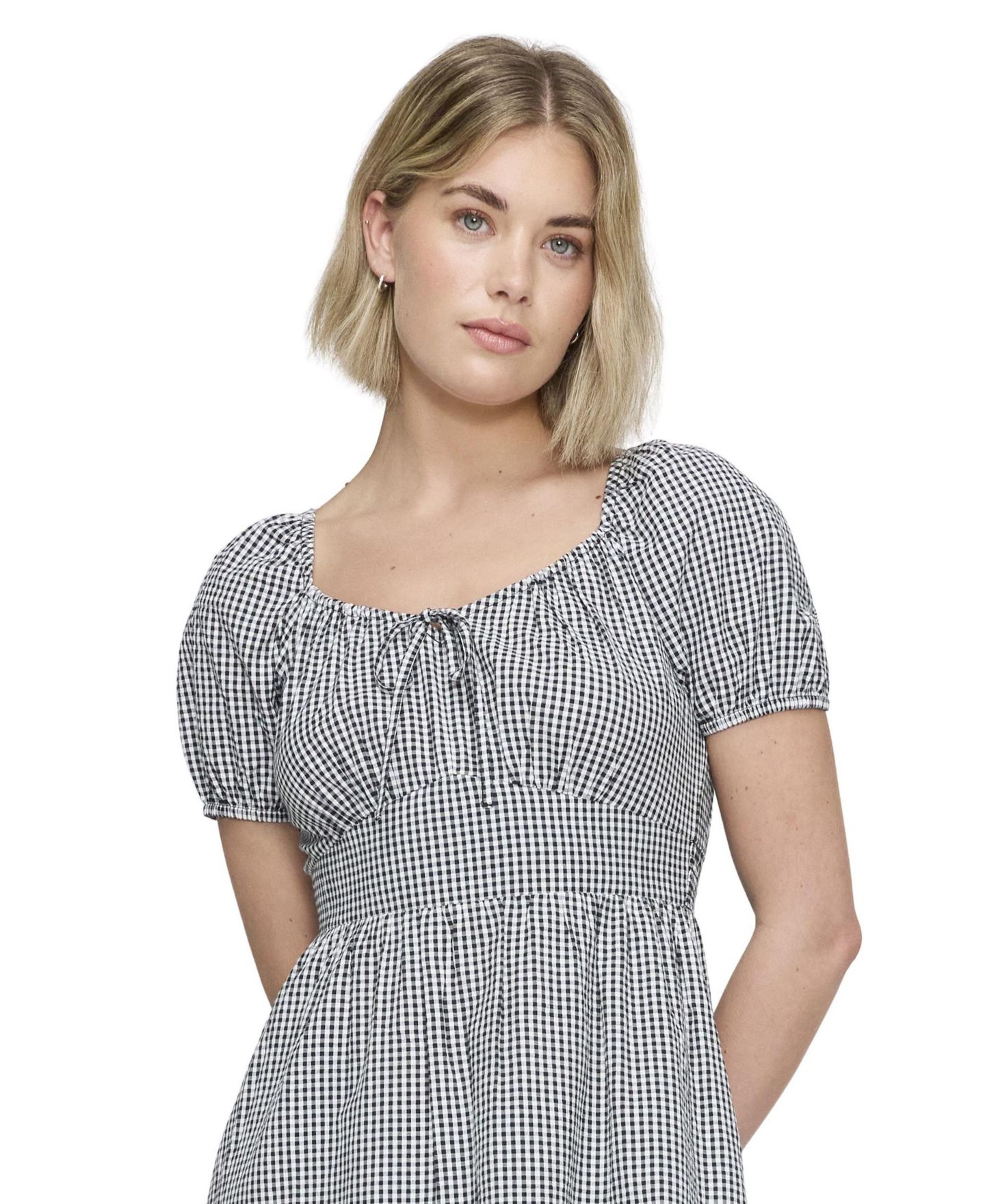 Женское платье Finery London Kaitlyn Gingham Short Puff-Sleeve Sweetheart Midi, цвет: Чёрный в мелкую клетку клетчатый — фото 4