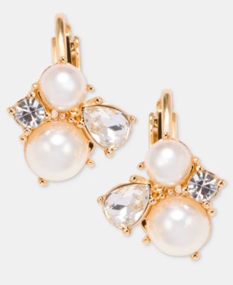 Glass Crystal and Faux Pearl Cluster Clip-On Earrings