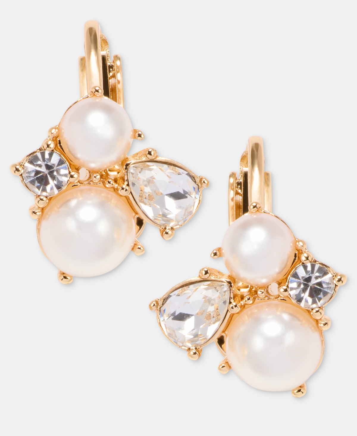 Anne Klein Glass Crystal and Imitation Pearl Cluster Clip-On Earrings