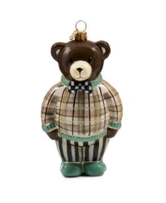 Mocha Tartan Bear Glass Ornament
