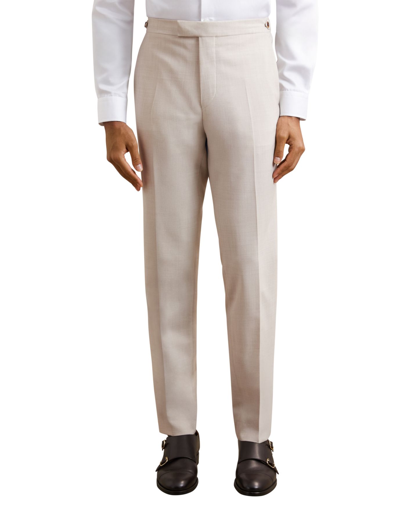 Мужские брюки REISS Belmont Wool-Blend Flat-Front Side-Adjuster Suit, цвет: Серо-бежевый — фото 1