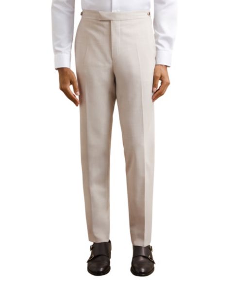 Мужские брюки REISS Belmont Wool-Blend Flat-Front Side-Adjuster Suit, цвет: Серо-бежевый