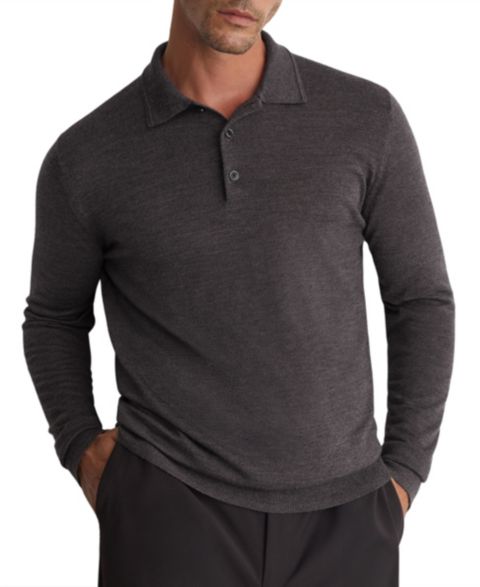 Мужское поло REISS Trafford Long-Sleeve Slim-Fit Merino Wool Polo Shirt