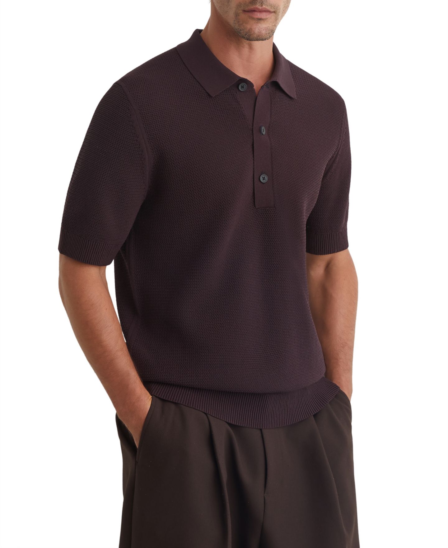 Мужское поло REISS Warren Basket-Stitch Regular-Fit Polo Shirt — фото 1