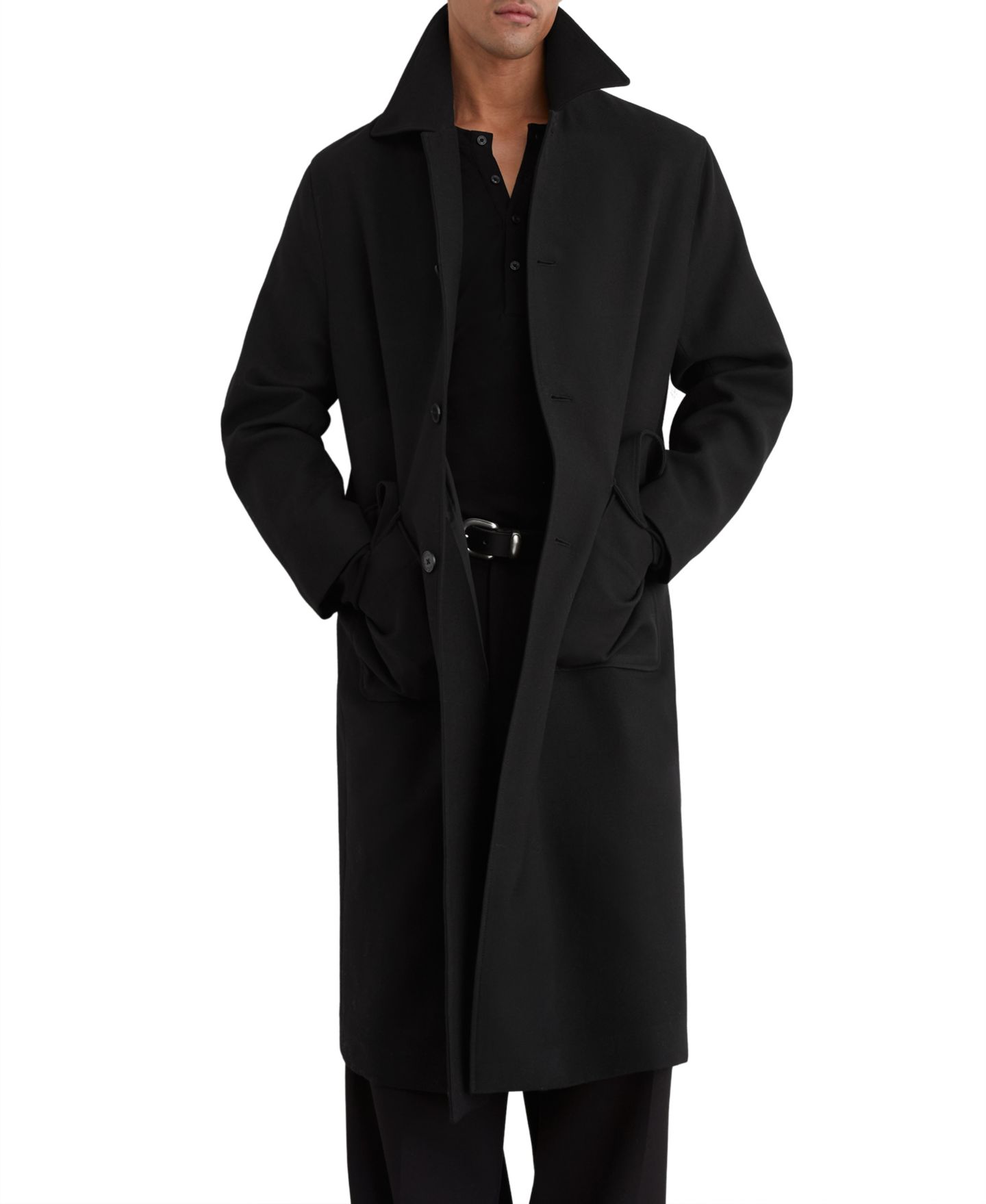 Мужское пальто REISS Clyde Wool-Blend Twill Single-Breasted Overcoat, цвет: Чёрный — фото 1