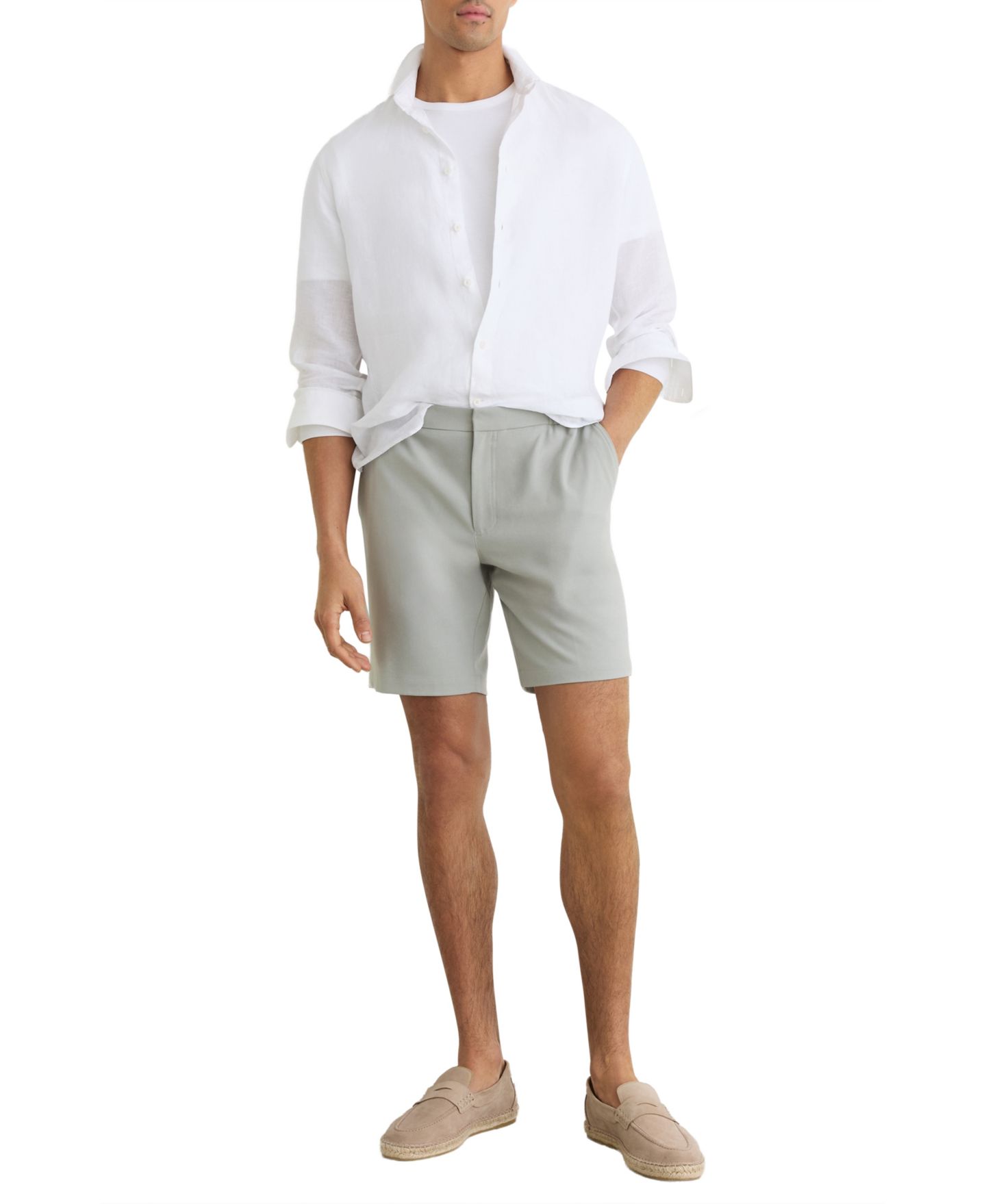 Мужские шорты REISS Slim-Fit Pull-On Deck Chino, цвет: Шалфейный зелёный — фото 3