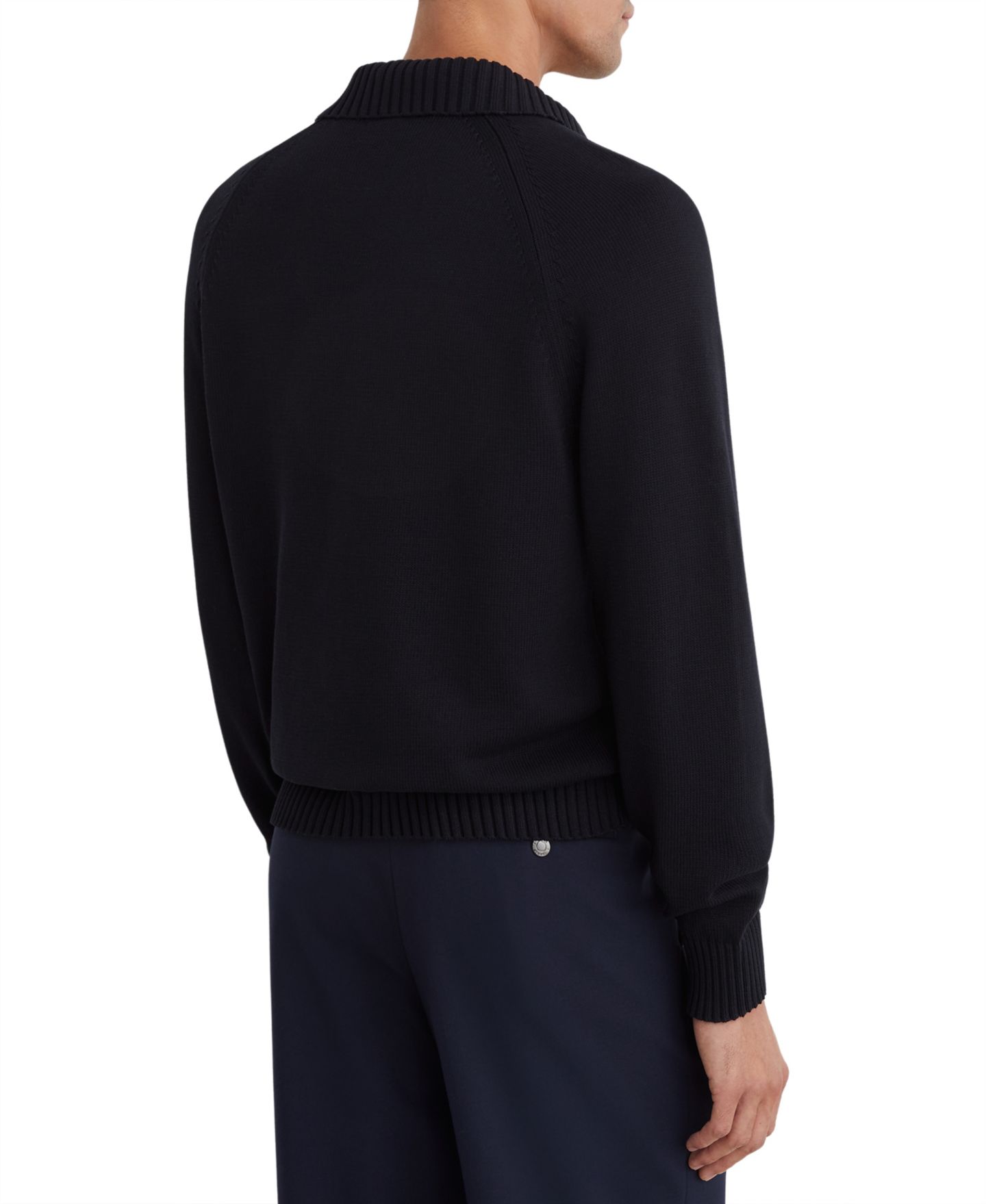 Мужской свитер REISS Ashdown Long-Sleeve Open-Collar Raglan, цвет: Тёмно-синий — фото 2