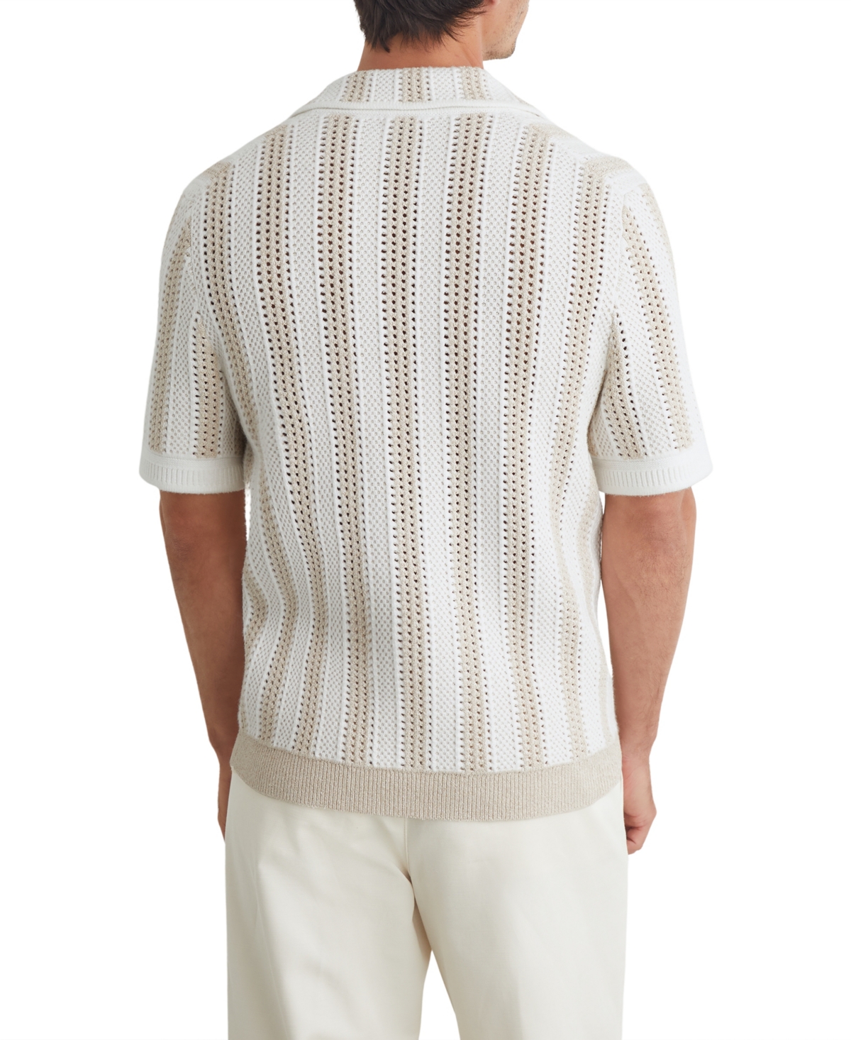 Reiss Men's Globe Slim-Fit Crochet-Knit Stripe Cotton-Blend Polo Shirt