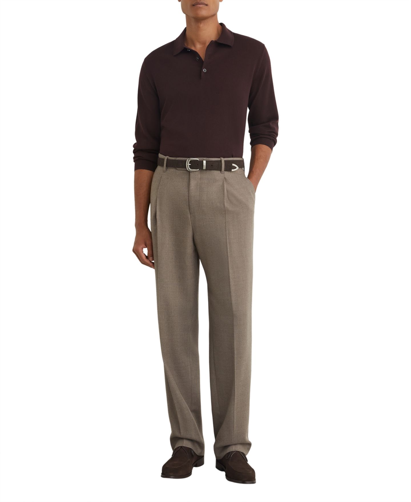 Мужское поло REISS Trafford Slim-Fit Merino Wool Ribbed Polo Shirt, цвет: Бордо — фото 3