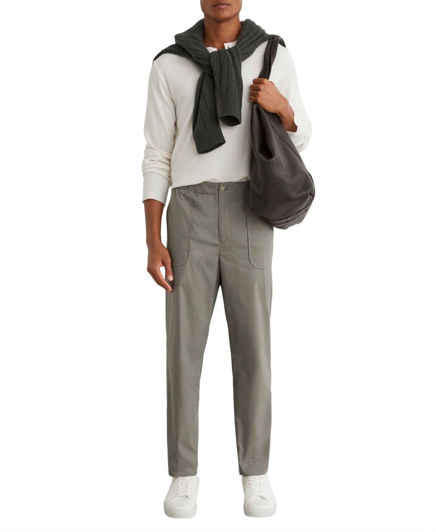 Мужские брюки REISS Snap Lightweight Stretch Cotton-Blend Tapered, цвет: Шалфейный зелёный — фото 3