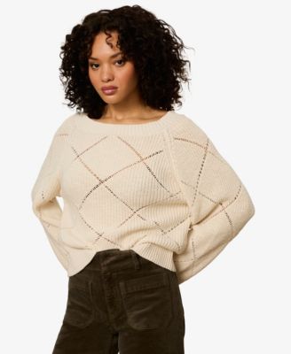 Women's Diamond Stitch Crewneck Long-Sleeve Sweater Tee