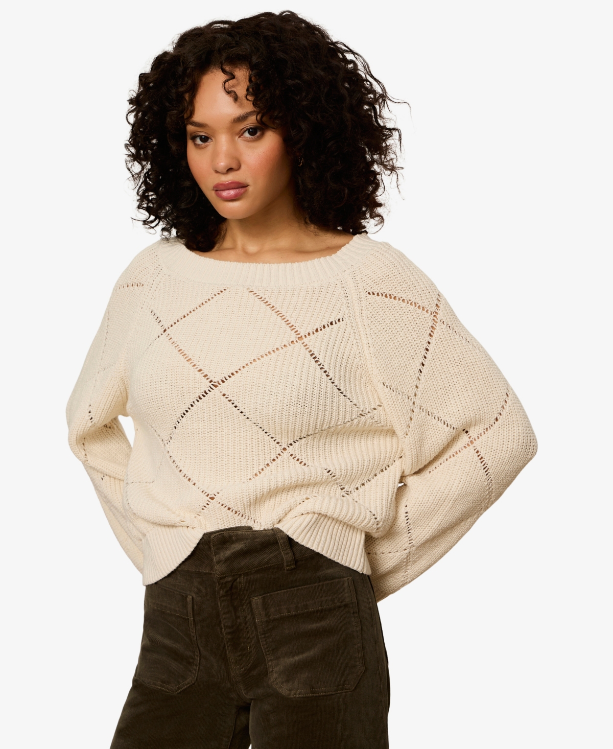 Sanctuary Women's Diamond Stitch Crewneck Long-Sleeve Sweater Tee