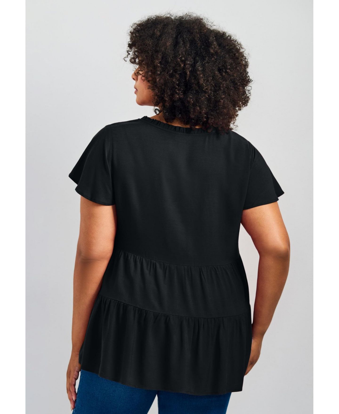 Женский топ Avenue Plus Size Lani Flutter Sleeve Tiered, цвет: Чёрный — фото 4