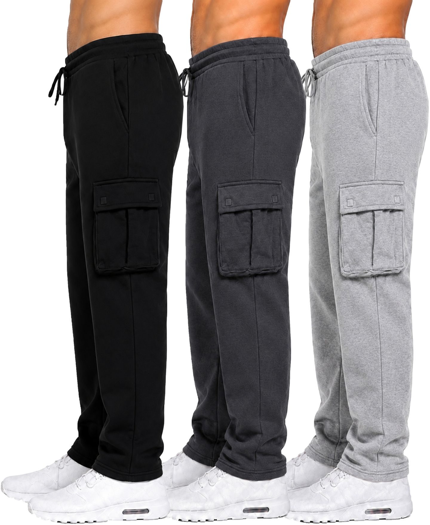 Мужские брюки Blue Ice Fleece-Lined Cargo Open-Bottom Sweatpants, цвет: Чёрный / Угольный — фото 3