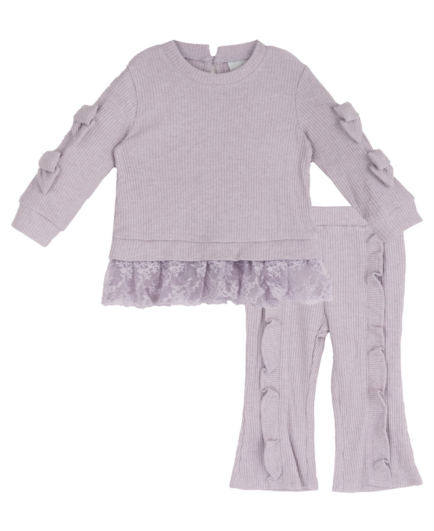 Комплект Rare Editions Lurex Rib Knit Long-Sleeve Top and Ruffle Leggings, 2-Piece Set для девочек-малышей, цвет: Фиолетовый — фото 1