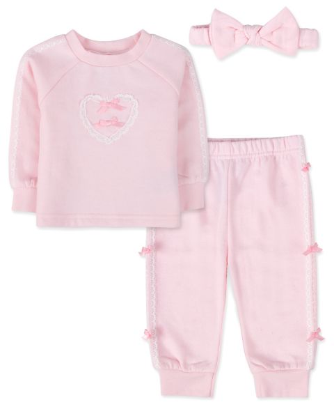 Комплекты Baby Essentials Long-Sleeve Fleece Bow Sweatsuit Top, Pants, and Headband, 3-Piece Set для девочек-малышей, цвет: Розовый
