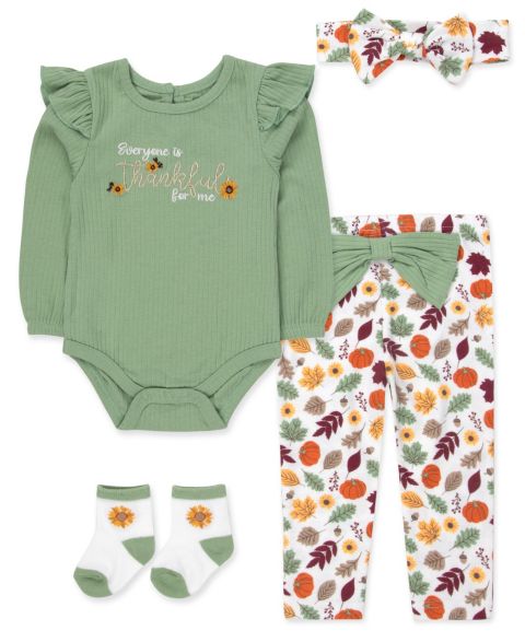 Детский комплект Baby Essentials Thankful ко Дню благодарения из 4 предметов, 0-5T, цвет: Светлый пастельный зелёный