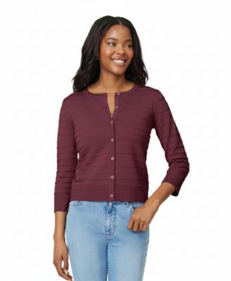 Petite Ottoman-Rib 3/4-Sleeve Crewneck Cardigan