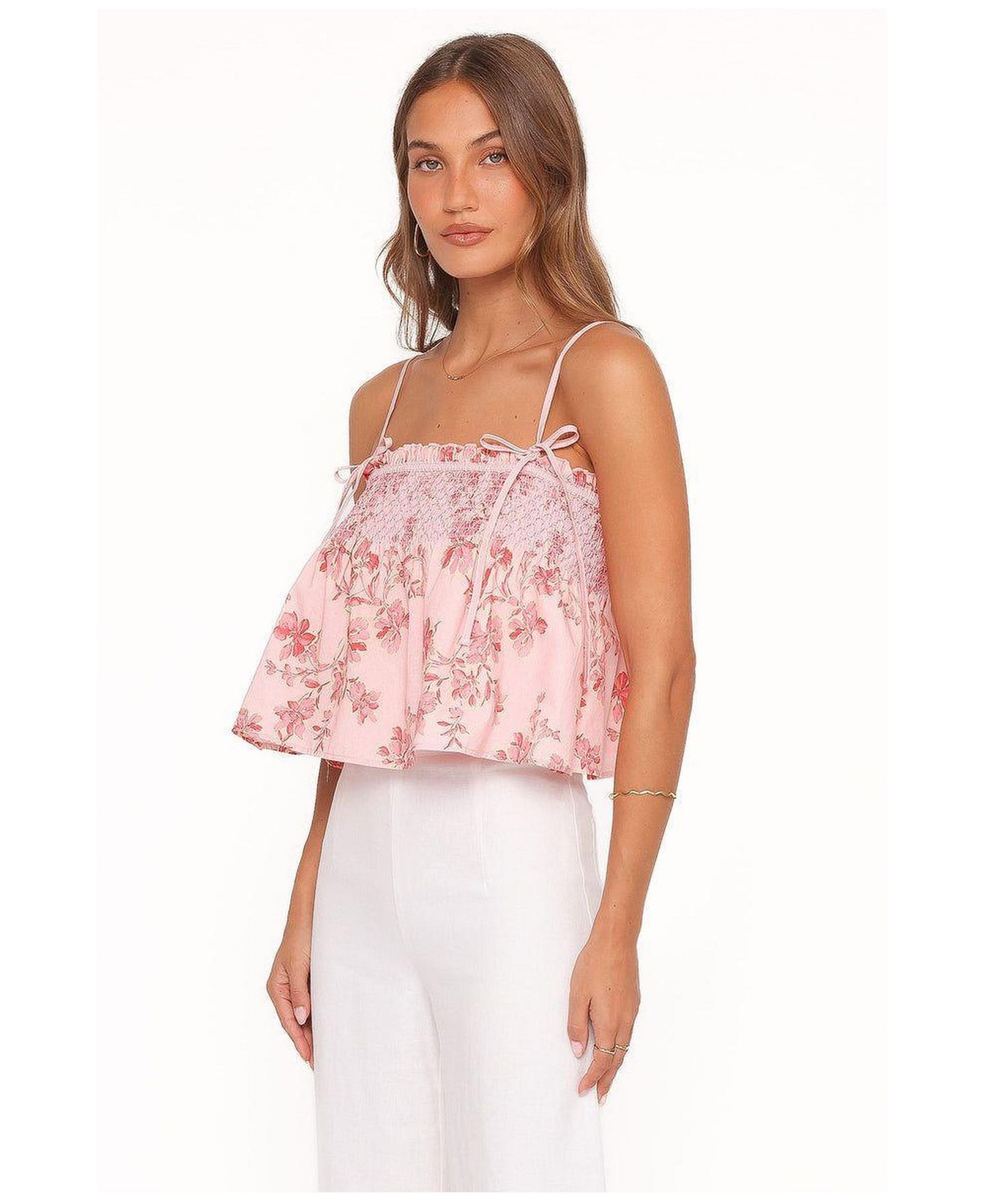 Женский топ Petal and Pup Cosima Square-Neck Floral Crop Cotton, цвет: Розовый с принтом — фото 2